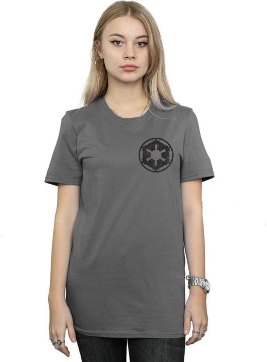 Actual product image Star Wars Womens/Ladies The Mandalorian Galactic Empire Insignia Breast Print Cotton Boyfriend T-Shirt (XL)