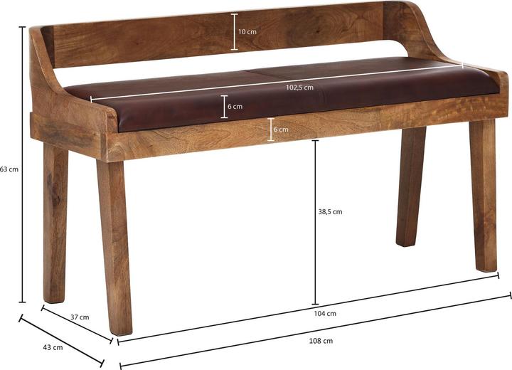 Image du produit FineBuy Banc en bois massif mangue marron (108 cm)