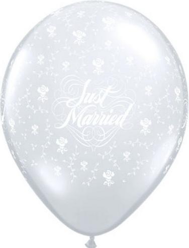 Produktbild Qualatex 28cm Transparent Just Married Blumen Latex Ballon (50 StückPackung) (50 x)