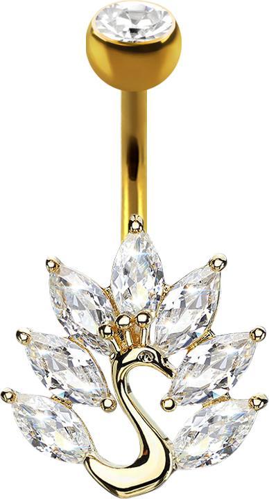Actual product image Star Piercing Banana 14k gold-plated with ball crystal silver peacock (Brass, Surgical steel 316L)