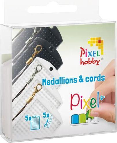 Pixelhobby Pixel Set mit 5 Medaillon und Farbkordeln schwarz/weiss
