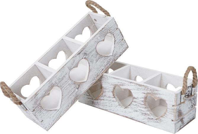 Actual product image Swisshandel24 2x Decorative Box HWC-C26, Storage Box, 2 Handles Indoor Paulownia shabby white, 10x10x30cm (10 x 30 x 10 cm)