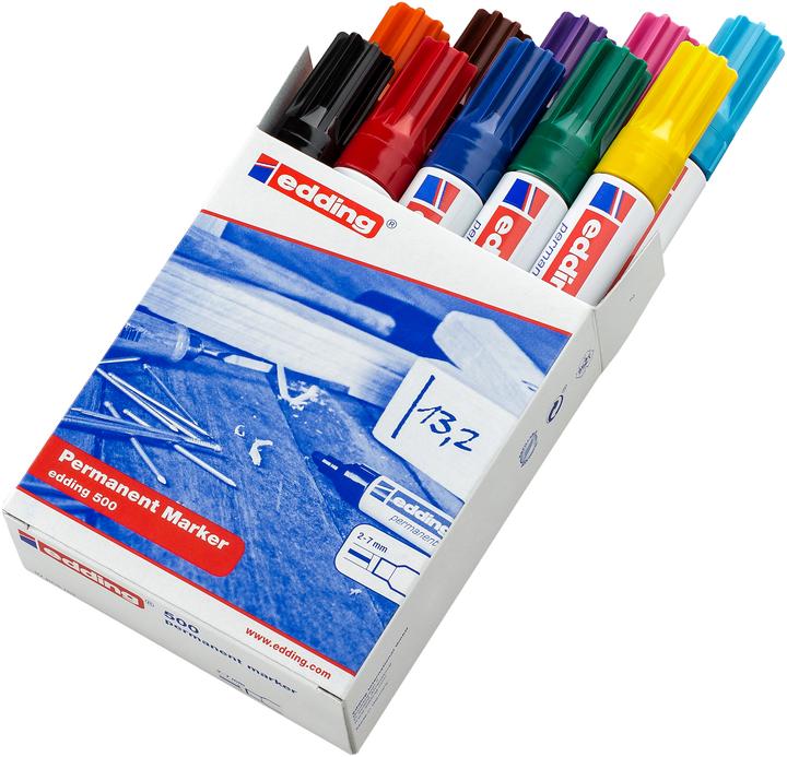 Image du produit Edding 500 (Orange, Jaune, Violet, Vert, Bleu, Pink, Noir, Rouge, Marron, Bleu clair, 2 mm, 10 x)