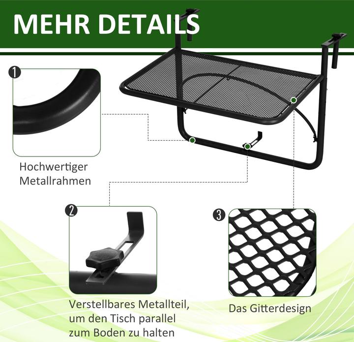 Image du produit Outsunny Table suspendue pour balcon réglable en hauteur (60 cm)