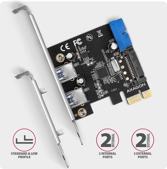 Produktbild Axagon PCEU-232RS expansion card, PCIe 4.0 x1, 4x USB 3.0, 2x internal - black