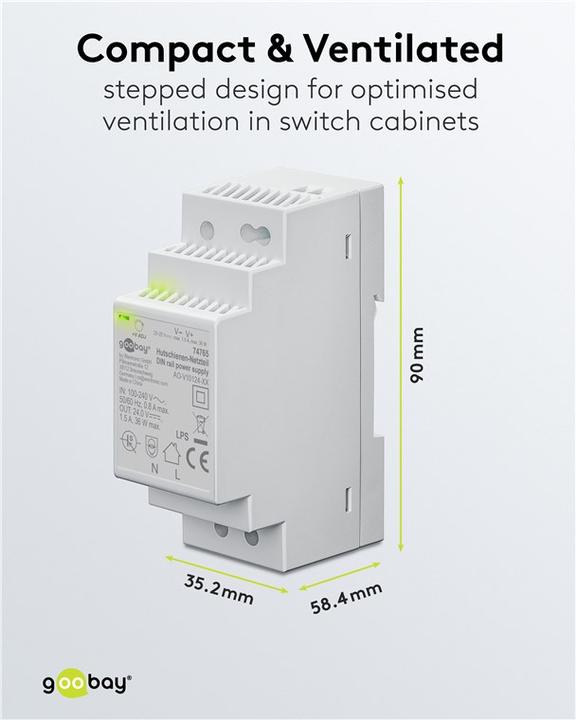 Produktbild Goobay Hutschienen-Netzteil DIN-Rail 24 V DC, 1,5 A, 36 W