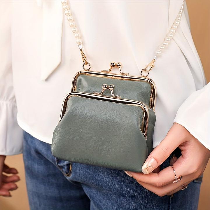 Only-Bags.Store Doppelte Kiss-Lock-Layer-Tasche, klassische Retro-Schultertasche, Kunstleder-Crossbody-Tasche