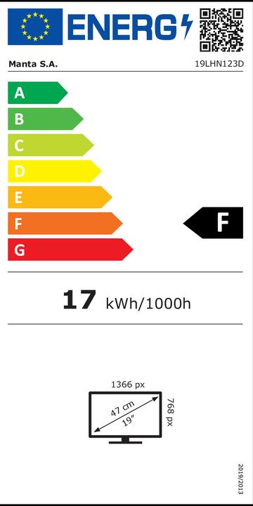 Energielabel Manta Televizorius 19LHN123D (19", LED, Klaar voor HD)