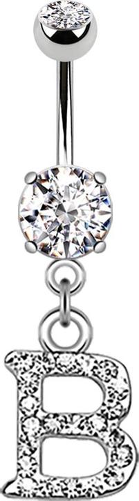 Produktbild Star Piercing Banane silber mit Anhänger Kristall Buchstabe B (Messing, Chirurgenstahl 316L)