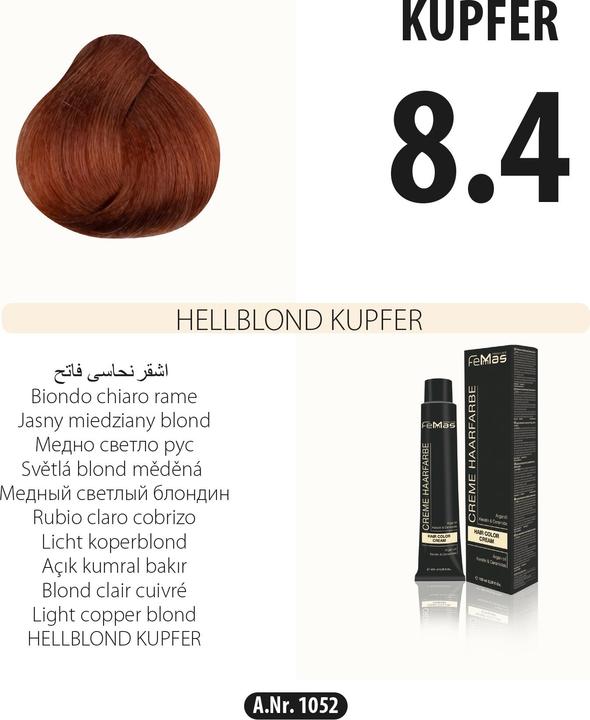 Image du produit FemMas 8.4) Coloration cheveux blond clair cuivré 100ml (Blond clair cuivré 100ml)