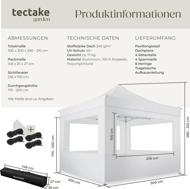 Image du produit tectake Pavillon de jardin (300 cm, 300 cm)