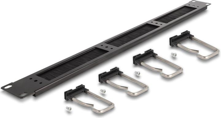 Produktbild Delock 48,30cm (19") Kabelmanagement Bürstenleiste mit 4 Metallbügel 1 HE schwarz