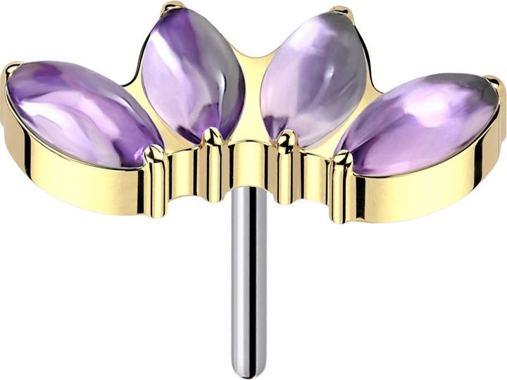 Produktbild Star Piercing Threadless vergoldet vier Ovale Amethyst Steine (Titan G23, ohne Messing, Mineralisch)