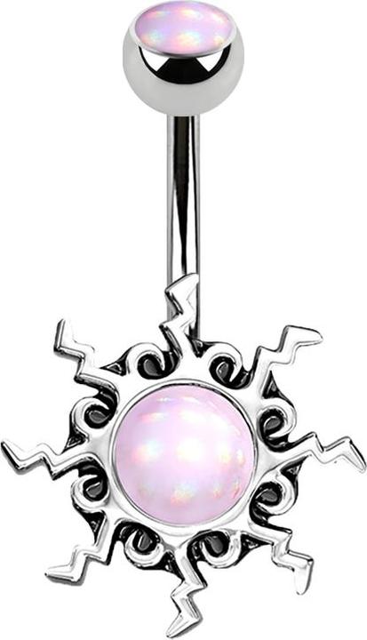 Produktbild Star Piercing Banane silber Sonne mit Epoxidstein pink (Messing, Chirurgenstahl 316L)