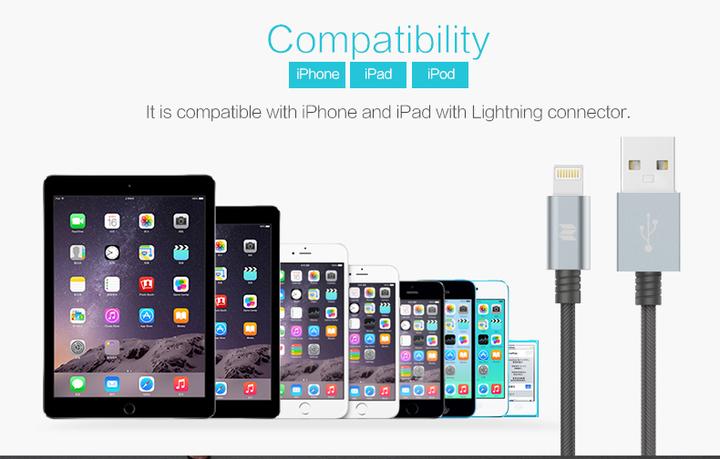 Actual product image Rock Space MFI Lightning cable (1 m, USB 2.0)