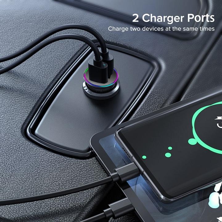 Actual product image Maclean MCE375 dual car charger with display cigarette lighter socket Aluminum voltmeter USB 1 x QC 3.0, USB