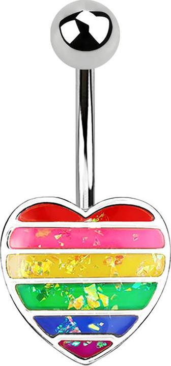 Produktbild Star Piercing Banane silber Herz mit Opal Glitter regenbogen (Messing, Chirurgenstahl 316L)