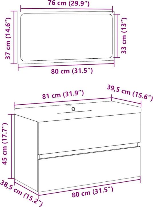 Produktbild VidaXL Badmöbel-Set Altholz-Optik Holzwerkstoff Badmöbelset Badezimmerschrank