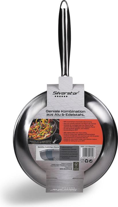 Actual product image Silverstar Stainless steel pan 24 cm with non-stick coating for induction and oven (Pan set + pot set, Stainless steel)