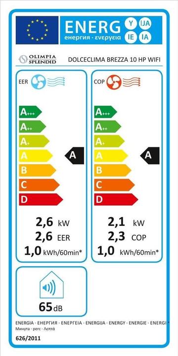 Label énergétique Olimpia Splendid Dolceclima Brezza 10 Hp Wifi (35 m², 10000 BTU/h)