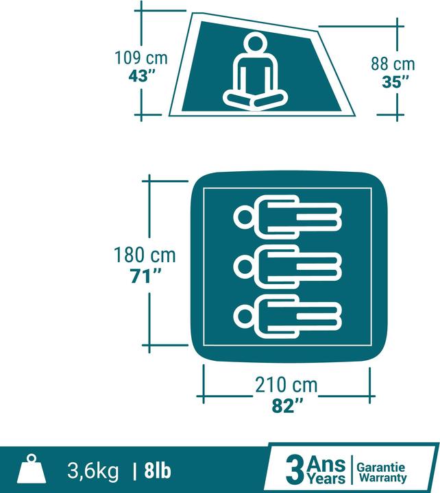Image du produit Quechua 2 SECONDS 3P (Tente instantanée, 3.60 kg, 3 personnes)