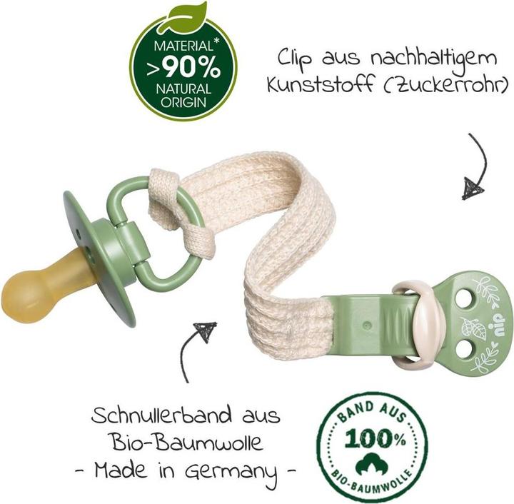 Produktbild NIP Schnullerketten Schnullerband stay green - aus Bio-Baumwolle - Grün (1 x)