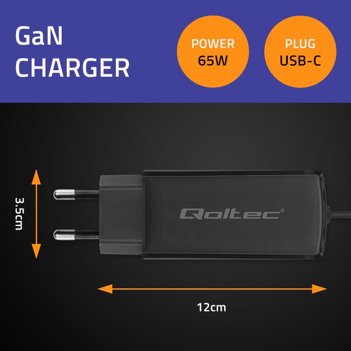 Image du produit Qoltec 52419 65 W GaN Super-Schnellladegerät | 5–20 V | 3–3 25 A | USB-C 3.1 (65 W)