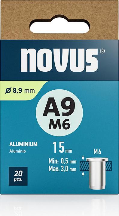 Novus Nietmutter A9 M6, L: 15 mm Alu