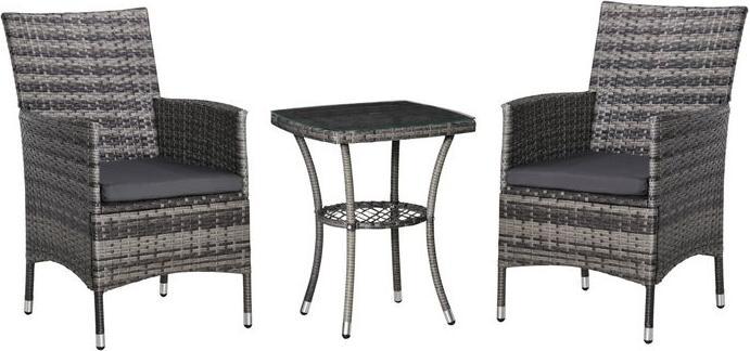 Actual product image Swisshandel24 Balcony furniture set for 2 persons seating group rattan garden set polyrattan dark grey (48 cm)