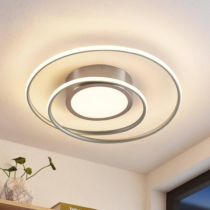 Image du produit Lindby Plafonnier Bovia LED, CCT, intensité lumineuse variable, nickel (3900 lm)