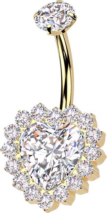 Star Piercing Banane Innengewinde vergoldet Kristall silber gefasst und Kristallherz silber Kristalle silber (ohne Messing, Titan G23)