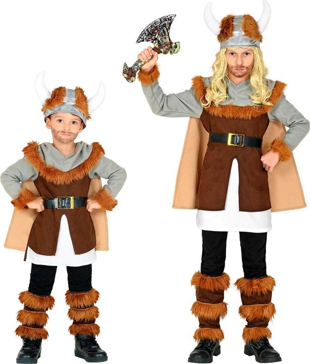 Produktbild Widmann Wikinger Kostüm Jungen Tunika mit Gürtel und Umhang, Beinstulpen, Helm (116)