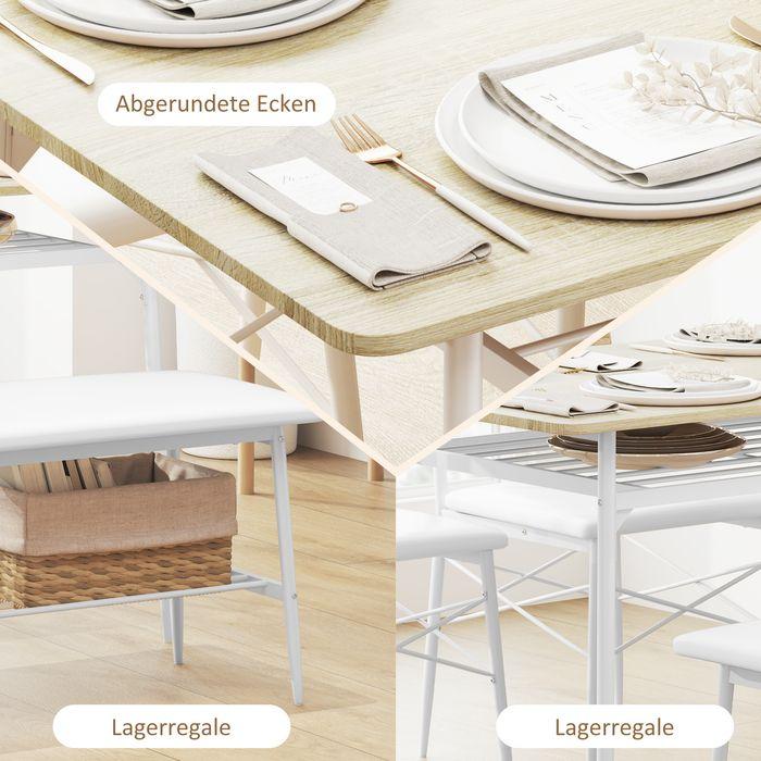 Actual product image Swisshandel24 Essgruppe 4er-Set, Esstisch mit Bank und 2 Stühlen, Küchentisch-Set mit Ablage (110 x 70 x 75 cm)
