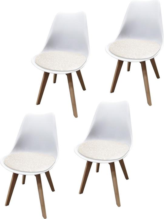 Actual product image HTI-Living Esszimmerstuhl 4er Set Weiss mit Kunstledersitz Atlanta Creme mit Ornament