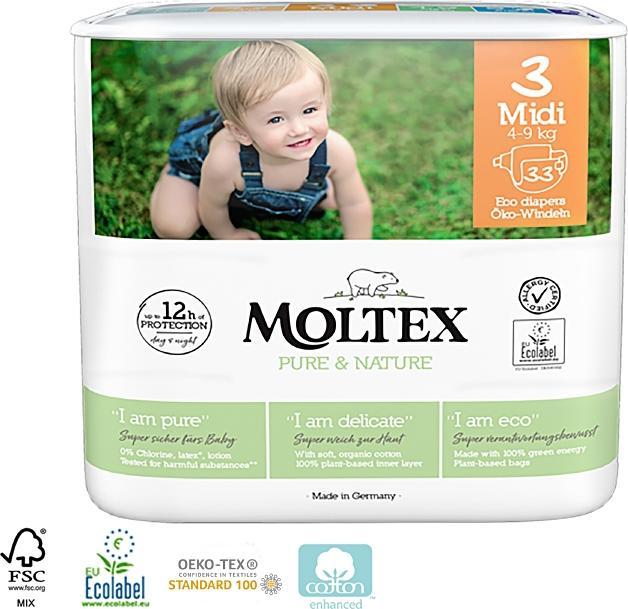 Produktbild Moltex Öko Öko Windeln, Midi (4-9 kg) (Gr. 1, 33 Stück)