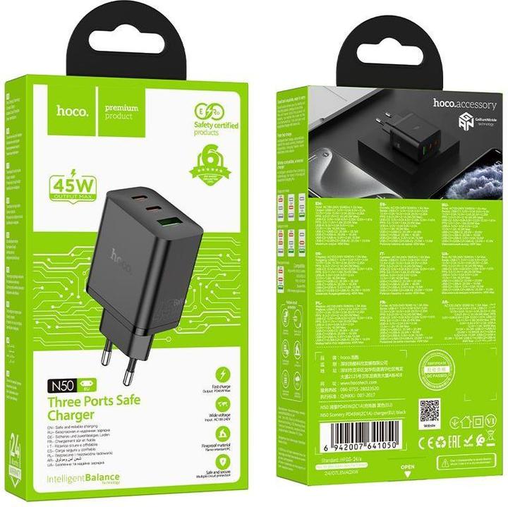 Actual product image Hoco Adapter N50 Scenery PD45W(2C1A) charger(EU) Black (45 W)