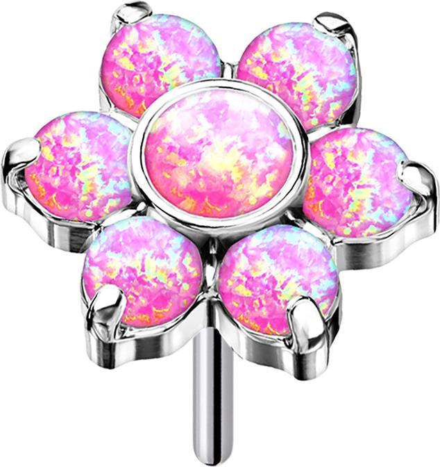 Actual product image Star Piercing Threadless silver flower opals pink (Titanium G23, without brass)