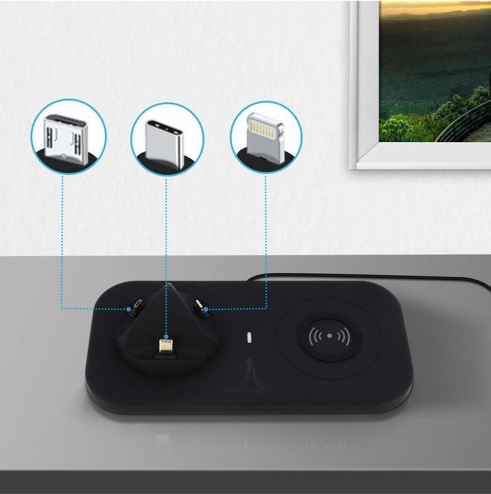 Actual product image Akashi USB-C / Lightning / Micro-USB / QI 4-in-1 charging station (10 W)