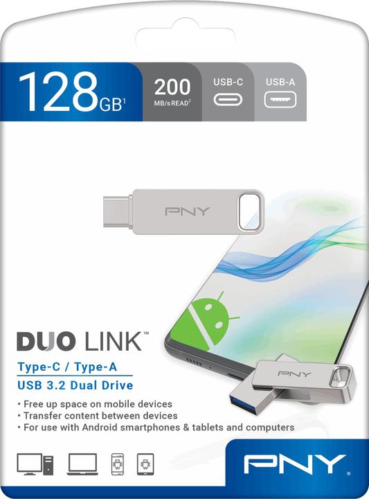 Produktbild PNY USB-Stick 128GB DUO LINK USB 3.2 Type-C Dual Flash Drive retail (128 GB, USB-C)