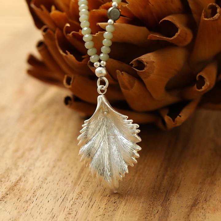 Immagine prodotto Andreani Collana con ciondolo a forma di foglia in vere perle d'acqua dolce verdi e vetro (Vetro)