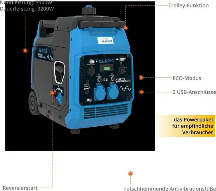 Produktbild Güde Inverter Stromerzeuger ISG 3200-2 - 40721 (3500 W, 7.80 l)
