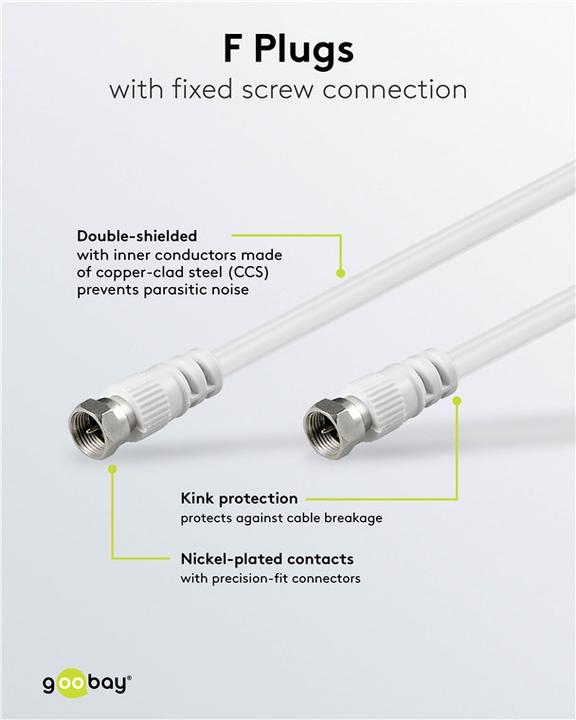 Produktbild Goobay SAT Anschlusskabel, Weiss, 2.5 m (70 dB, Antennenkabel)