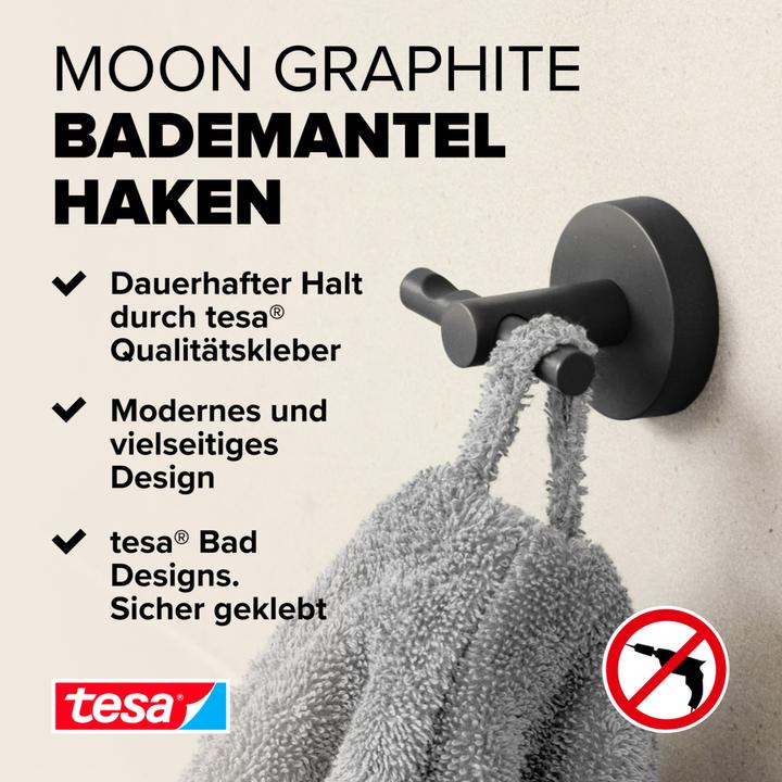 Actual product image tesa ® MOON bathrobe hooks in Graphite
