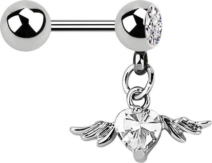 Image du produit Star Piercing Micro Barbell avec boule et pendentif aile coeur en cristal argenté (sans laiton, Acier chirurgical 316L)