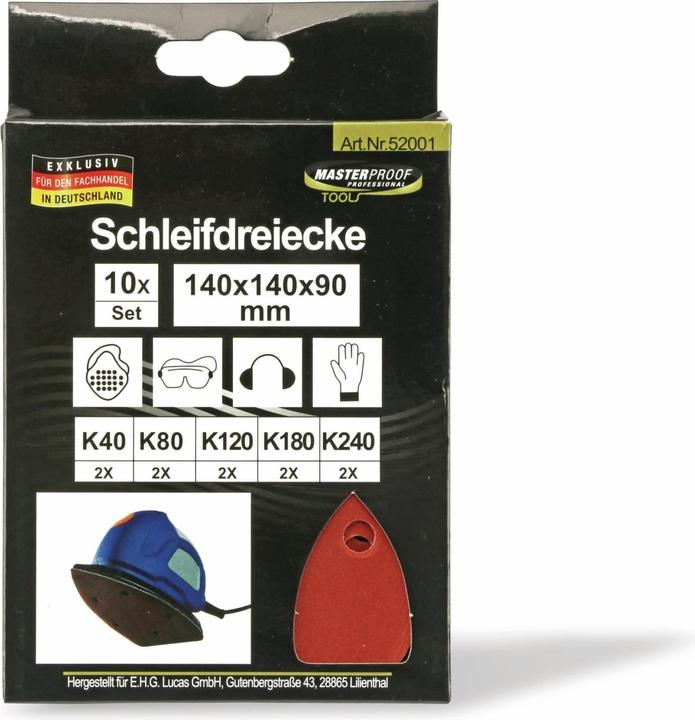 Actual product image Eneroid Set of 10 sanding triangles, 140x140x90mm 2x K40/K80/K120/K180/K240 each