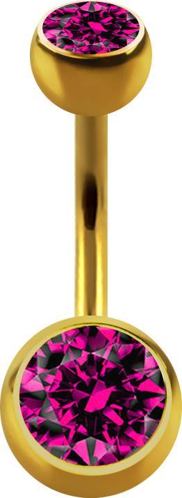 Produktbild Star Piercing Banane vergoldet mit zwei Kugeln Kristall fuchsia (Chirurgenstahl 316L, ohne Messing)