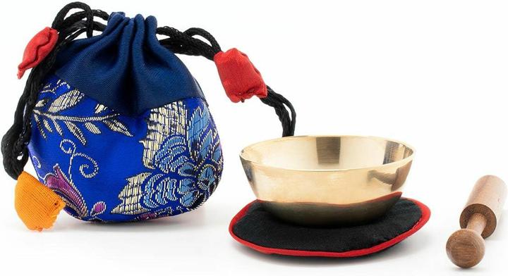 Klangschalen-Center Singing bowl mini (50 g) with base, clapper and bag (blue)