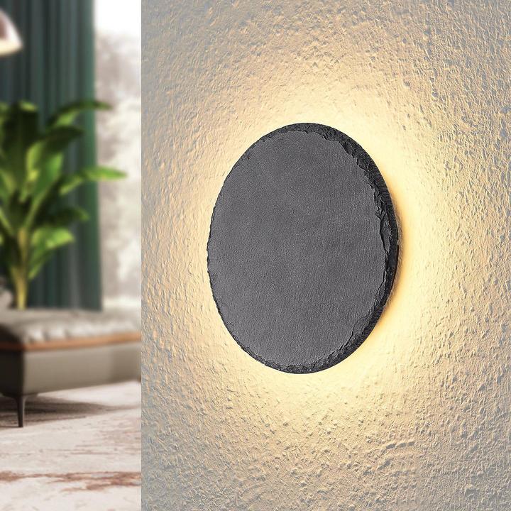 Produktbild Lindby Peetu LED-Wandleuchte, Schiefer, rund (1000 lm)