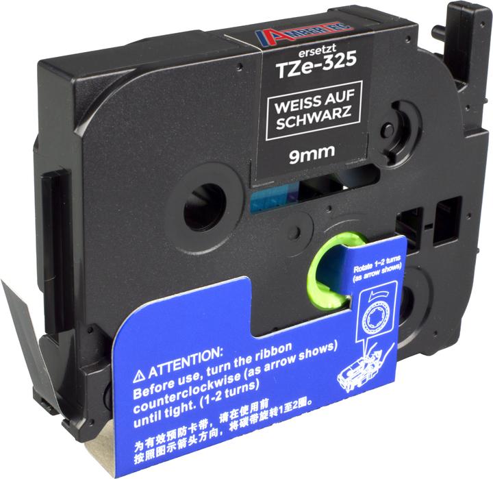 Produktbild Ampertec P-Touch Band kompatibel zu TZe-325 weiss auf schwarz 9mm / 8m (0.90 cm, Weiss)