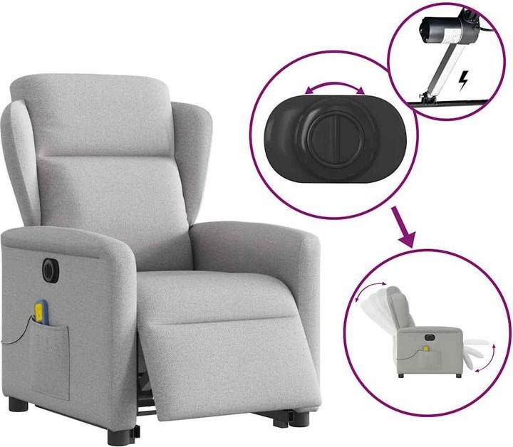 Actual product image VidaXL Massage chair with stand-up aid electric cloud grey fabric